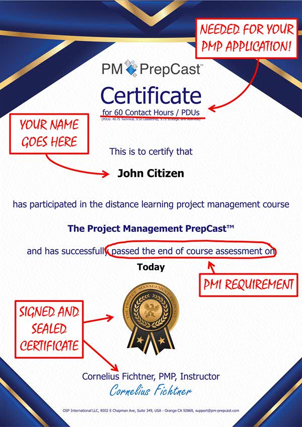PM PrepCast Certificate certificate